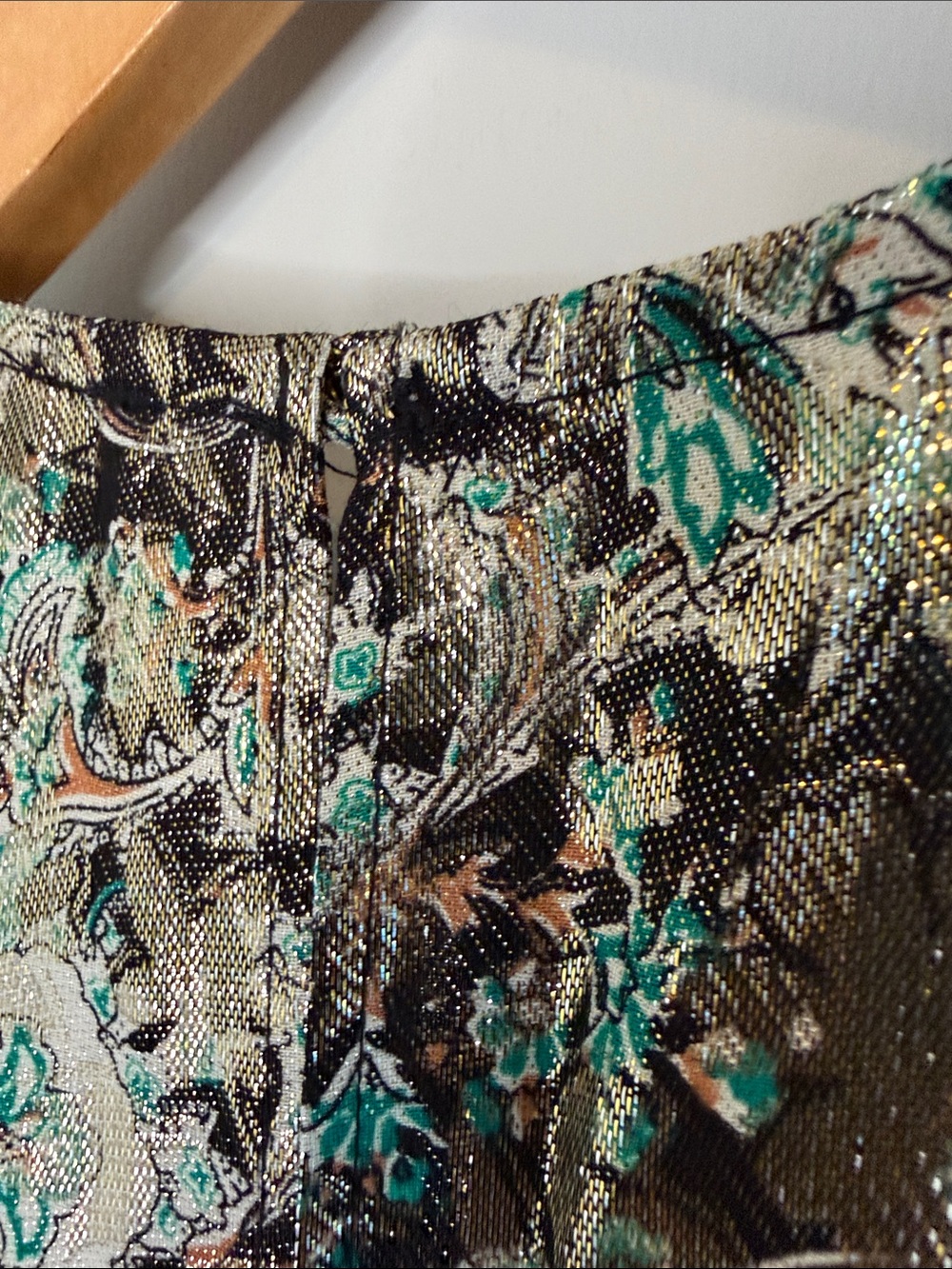 Sandro Paris Long-Sleeve Metallic Paisley Twist-Front Midi Dress - Silver Green - Picture 10 of 14